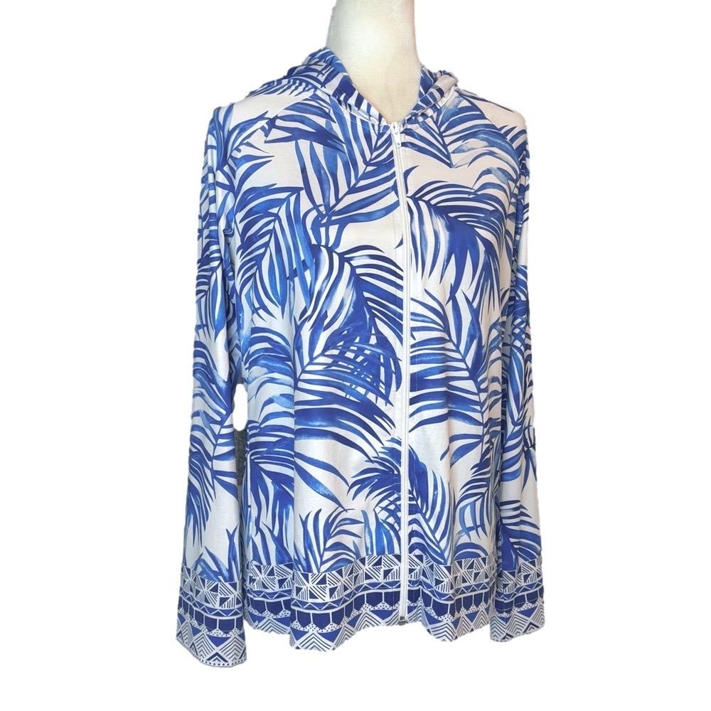 Blue leaf print sun/swim shirt